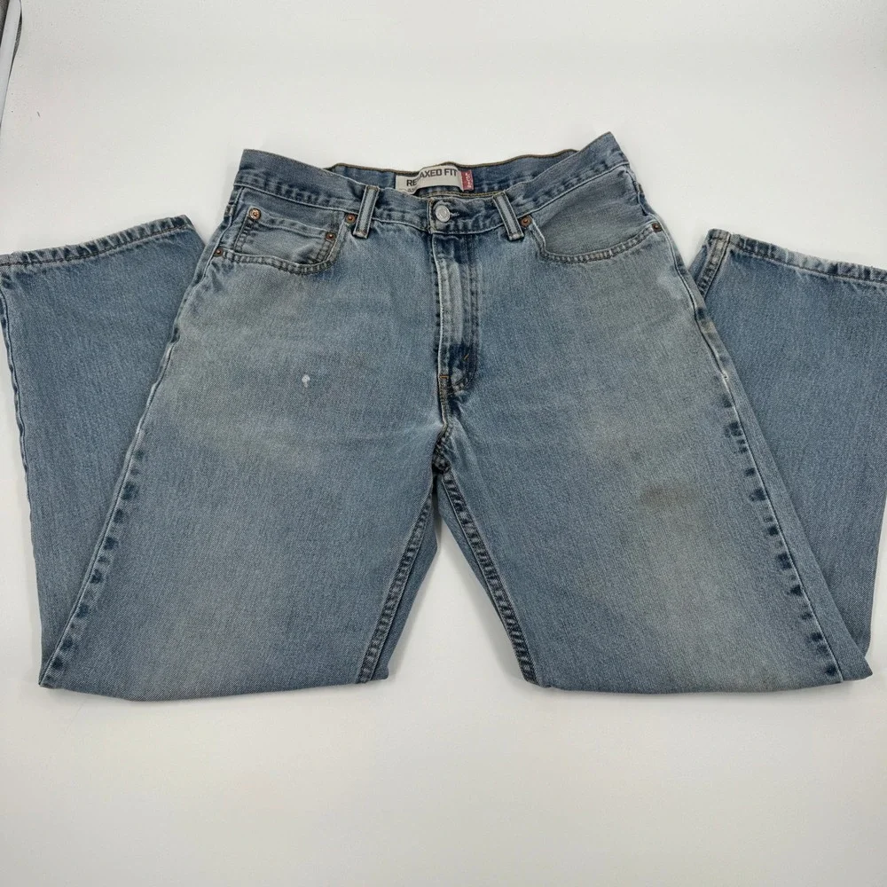 Levis 550 Relaxed Fit Mens Light Wash‎ Blue Denim Jeans 33x30 Bleach Splatter